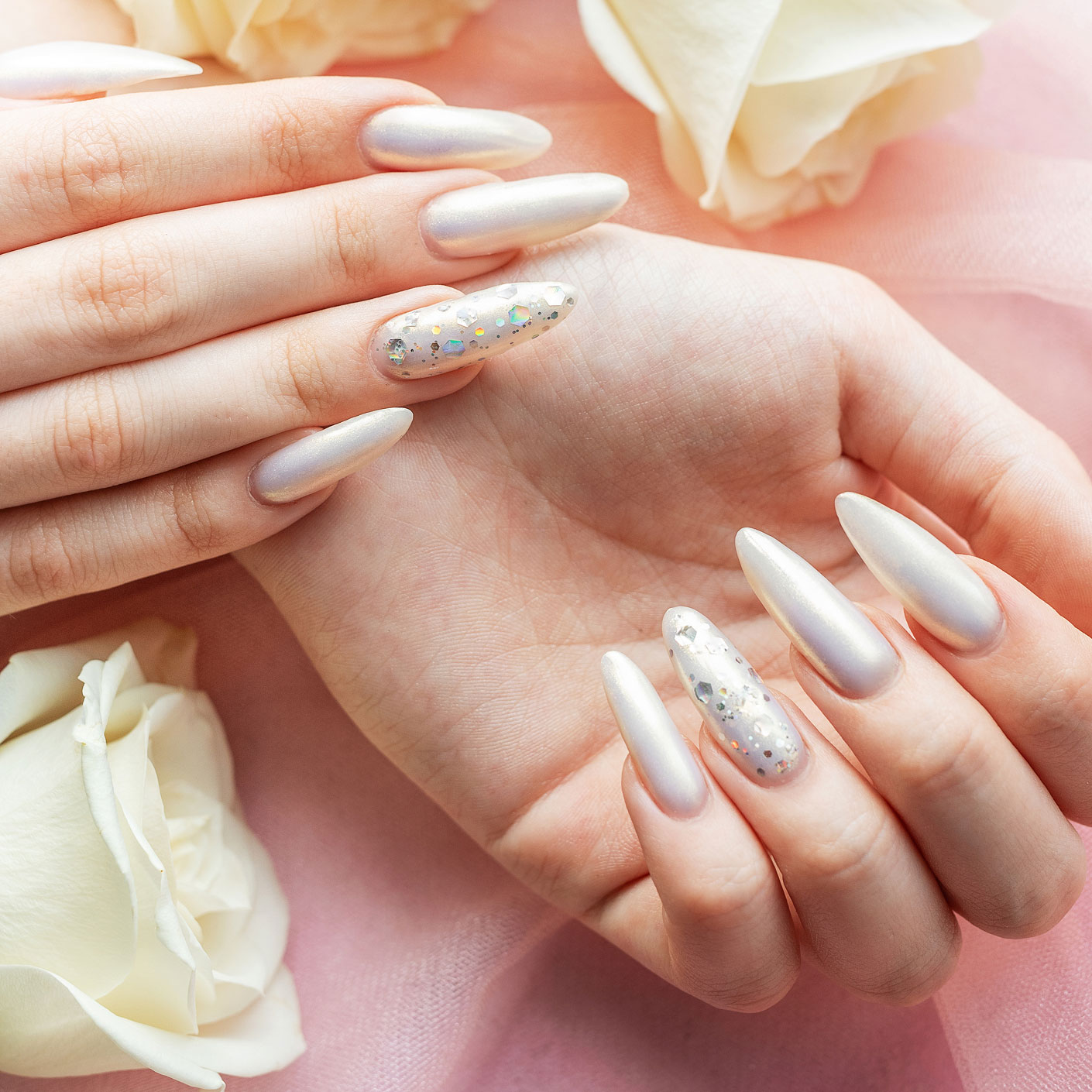 Pearl Chrome Nail Design